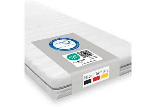 Kaltschaummatratze Comfort Plus - 2 Härtegrade in 1 Matratze - Matratzen mit ergonomischen 7 Zonen für optimalen Liegekomfort und Unterstützung in jeder Schlafposition. Abnehmbarer, waschbarer Bezug und schadstoffgeprüft – 100% Made in Germany.