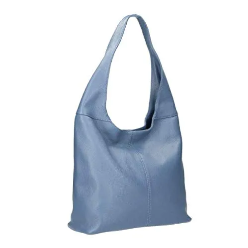 Made in Italy Damen Leder Tasche - Jeansblaue Shopper Umhängetasche - Damen-Shopper aus hochwertigem italienischem Nappaleder, elegant und geräumig mit 3-fach geteiltem Hauptfach für optimale Ordnung. Ideal für Alltag und Reisen!
