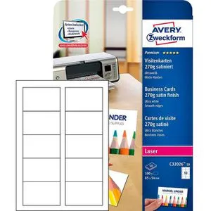 AVERY Zweckform Visitenkarten C32026-25 - Satinierte, weiße 270 g/qm, 250 Stück, für einen professionellen Eindruck mit QuickClean-Technologie und kostenloser Design-Software