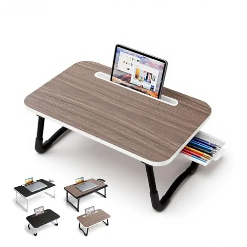 Small Laptop Bett Schreibtisch, Laptoptisch 48 × 30 cm für Frühstück im Bett, Arbeit, Homeoffice, Laptopständer für Sofa、Couch、 Tablett Tisch (Small Brown 48x30)