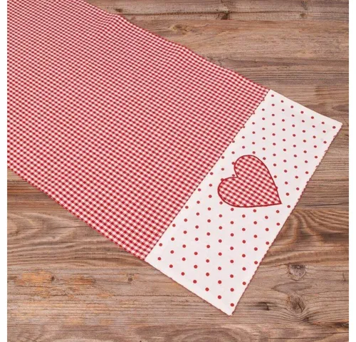 matches21 HOME & HOBBY Tischdecke Tischläufer LISE Herz Landhausstil rot, 100 % Baumwolle, in 40x100 cm (1-tlg), Pflegeleicht waschbar bis 30° Grad