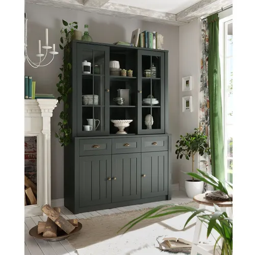 Grüner Buffet Esszimmerschrank ATHEN-61 mit LED-Beleuchtung in grün von Lomadox