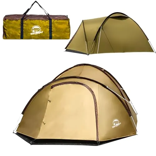 Campingzelt 3-4 Personen (doppelwandig) – leicht, stabil, wasserdicht | verdunkelter Innenraum, Moskitonetz, Fluoreszierende Abspannleine, verstärkte Heringe, Vorraum mit Bodenplane inkl. Tragetasche