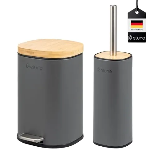 eluno Badaccessoire-Set FRAMURA, 2 tlg. mit Metall und Bambus - Stilvolles Badaccessoire-Set FRAMURA mit Kosmetikeimer und WC-Garnitur. Der elegante Eimer mit Soft-Close-Funktion und herausnehmbarem Inneneimer sorgt für Hygiene und Komfort. Ideal für ein modernes Badezimmer!