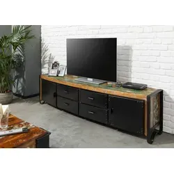 Massivmoebel24 TV-Board Altholz INDUSTRIAL #106 - Lowboard aus mehrfarbig lackiertem Altholz, 208x43x55 cm, verleiht Ihrem Wohnzimmer einen einzigartigen Industrial-Look und bietet viel Stauraum.