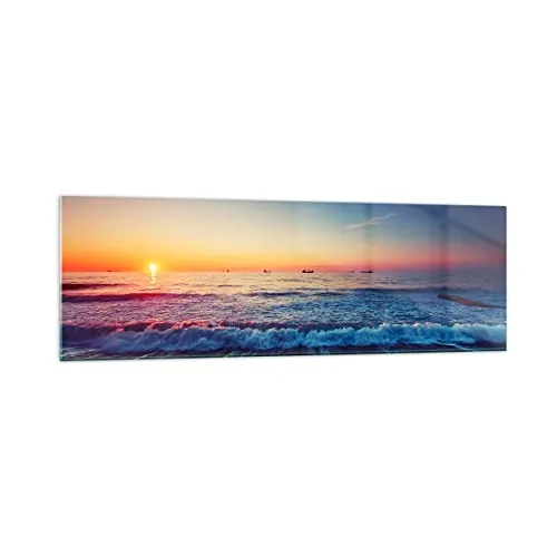 Panorama Bilder auf Glas 160x50cm Glasbild Meer Strand Welle Groß XXL Wanddeko Bild im Glas Schlafzimmer Küche Wandbilder Dekoration Wohnzimmer Modern Wall Decor Wand Kunstdruck Art GAB160x50-3613