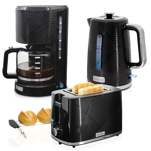 briebe Elegance Set Brottoaster, Wasserkocher & Filterkaffeemaschine - Elegantes Frühstücksset mit breitem Schlitz-Toaster für dicke Brotscheiben, kabellosem 1,7 l Wasserkocher mit 2200 W Leistung und 10 Tassen Filterkaffeemaschine. Ideal für genussvolle Momente mit Familie und Freunden.