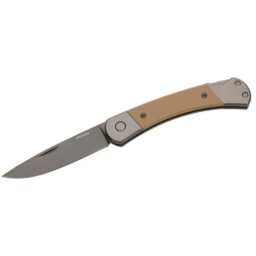 HERBERTZ Taschenmesser mit Titanbeschichtung - Grau/Sand - 18,5 cm - Robustes Taschenmesser in Grau/Sand mit Titanbeschichtung. Ideal für Outdoor-Aktivitäten, leicht und handlich. Klingenlänge 8,0 cm aus hochwertigem D2 Stahl.