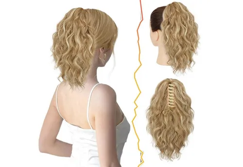 LuxusKollektion Kunsthaar-Extension Blonde Clip Pferdeschwanzverlängerung 30CM, Kurz & Wellig, Damen