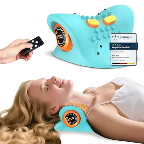 Hugterra Elektrisches Nackenmassagegerät mit Wärme, Kabellos, Blau