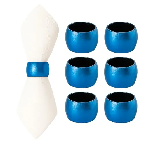 Argon Tableware Metallic-Serviettenringe – Blau – 4,5 cm – 6 Stück – Metallic-Finish, Wiederverwendbare Esstischdekoration, Serviettenschnallenhalter für Weihnachten, Restaurant-Geschirrdekoration