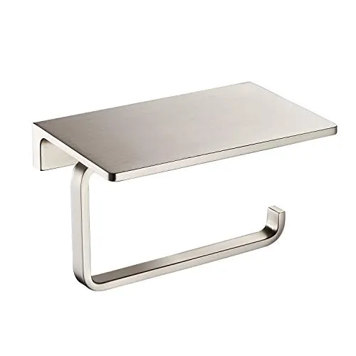 NSODOO Toilettenpapierhalter für Badezimmer aus massivem Messing und gehobenem Hotelstil Tissue-Rollenhalter mit Handyaufbewahrung Nickel-Bürsten-Finish