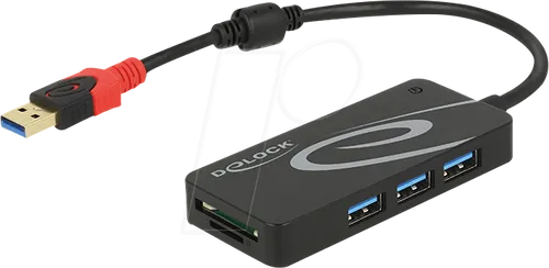 DELOCK 62899 - USB 3.0 HUB mit SD Slots - USB-Hub mit 3 Ports und 2 SD/Micro SD Slots, ideal für Datenübertragungen bis zu 5 Gbps und Plug & Play für Windows, Mac und Linux.