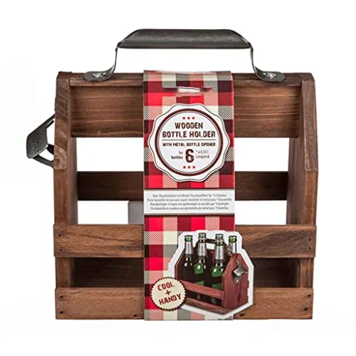 Out of the blue Flaschenhalter aus Holz für 6 Flaschen à 33 cl mit Flaschenöffner aus Metall