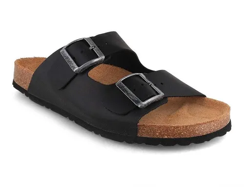 Tuffeln Leder-Sandalen 'Norderney' mit Korkfußbett Zweischnaller Pantolette Hausschuh mit gepolstertem Tieffussbett