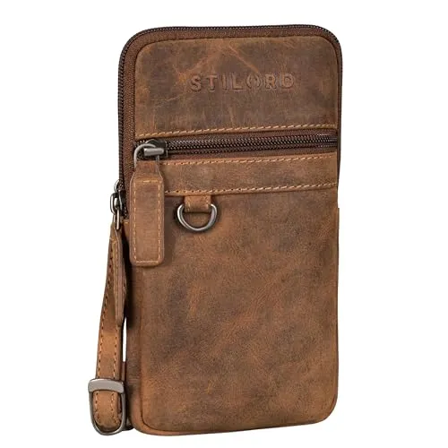 STILORD 'Mauve' Stylische 2 in 1 Hüfttasche Herren Leder - Multifunktionale Umhängetasche mit Gürtelschlaufe Bauchtasche Echtleder Handy-Tasche 7 Zoll Gürteltasche, Farbe:bergamo - braun