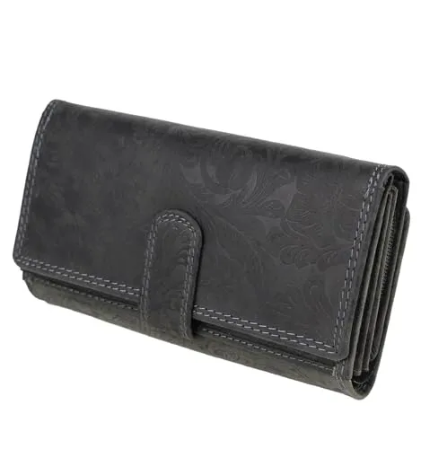 Damen XL Geldbörse Lederbörse Lianen Muster - Elegante Echtleder Geldbörse für Damen mit traumhaftem Blumen- und Paisleymuster, RFID-Schutz und viel Platz für Karten, Geldscheine und Münzen.