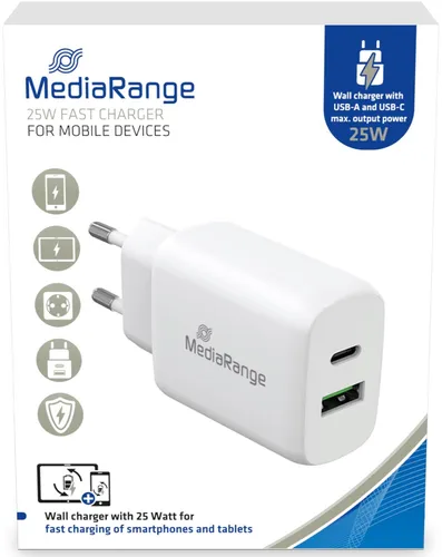 MediaRange 25W Steckdosen Ladegerät USB-A, USB-C charging adaptor Charger