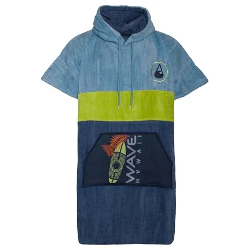 WAVE HAWAII Surf Poncho COTTON VELOURS KAPALUA - Stylischer Beachwear Overall aus 100% Baumwolle, perfekt für den Strand und nach dem Surfen, in trendigem Blau.