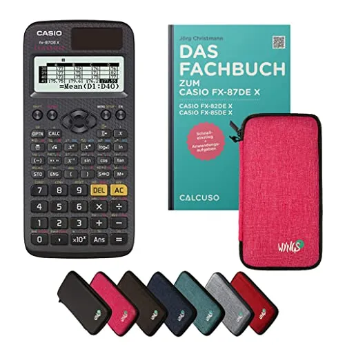 CASIO Taschenrechner fx-87DE X mit Schutztasche in Pink - Praktischer Taschenrechner für Schule und Studium, inklusive 80-seitigem Fachbuch und Schutztasche. Ideal für präzise Berechnungen und unterwegs.