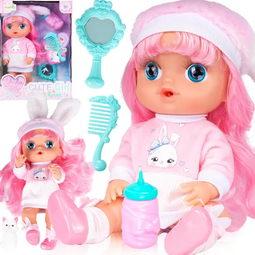Malplay Babypuppe 30cm Hasenkostüm Flasche Spiegel Kamm Zubehör Geschenk ab 3 Jahren kleine Betreuerin