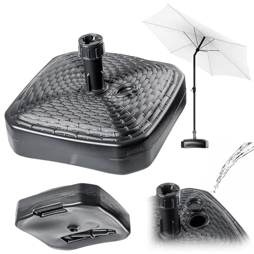 KADAX Sonnenschirmständer, Runder Schirmständer, Schirmhalter befüllbar mit Sand Wasser oder Kies, Ständer aus Kunststoff für Garten, Terrasse, Strand (Version 2 Quadrat, Anthrazit)