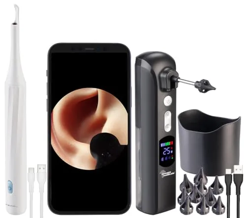newgen medicals Ohrenreiniger: Set: WLAN-Otoskop mit 5MP Kamera und elektrischer Akku-Ohrreiniger (WLAN-Ohrreiniger mit 2K Kamera, Senioren Handy)