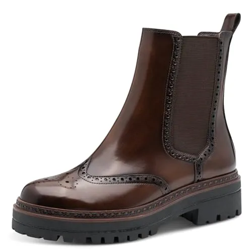 Tamaris Damen Stiefel braun 37 - Wanderschuhe mit flexiblem Wechselsohlensystem für individuellen Komfort. Stilvolle Broguing-Details und Elastikeinsätze bieten Bewegungsfreiheit und Tragekomfort. Perfekt für Herbstspaziergänge und den urbanen Alltag.