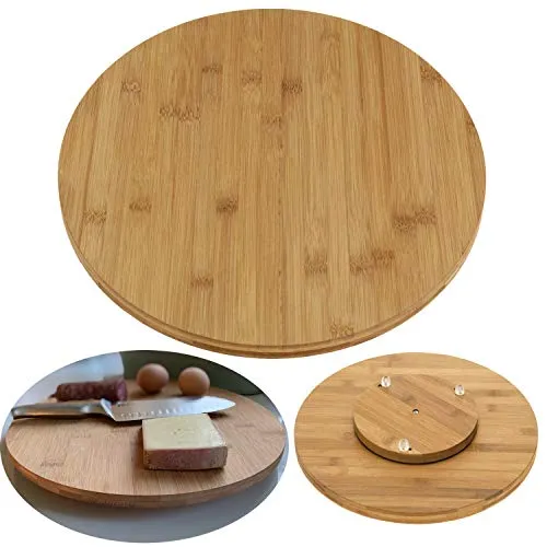 LS-LebenStil Holz Drehplatte 35cm FSC-zertifiziert Bambus Drehteller Drehtablett Servierplatte Servierteller Serviertablett Pizzateller Vesperbrett Käsebrett Tablett Drehkabinett Kuchen Tortenplatte