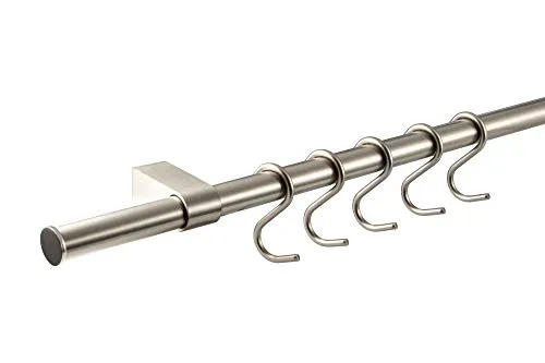 Gedotec Design Küchenreling Wand-Relingsystem Küche | Edelstahl-Optik | Reling-Set Länge: 600 mm | Reling-System mit 5 S-Haken mit Befestigungsmaterial | 1 Komplett-Set