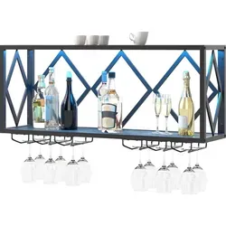 COSTWAY Weinregal Wand mit LED Beleuchtung – 39 Flaschen & 12 Gläser Halter, Industrial Design