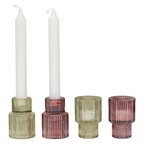 Levandeo® Teelichthalter, 4er Set Kerzenständer Glas Rot Grün Stabkerzen Teelichthalter