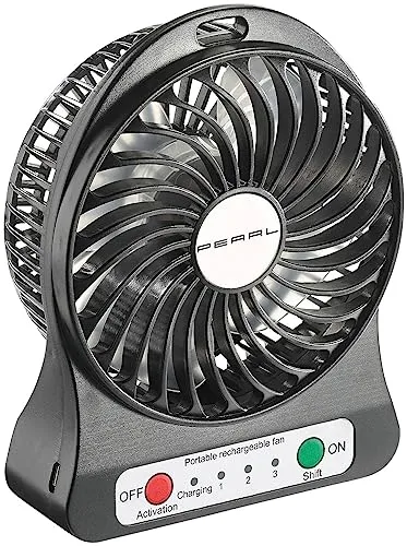 PEARL Mini Ventilator Akku: 2in1 Akku-Tisch-Ventilator mit LED-Leuchte - Kompakter Tischventilator und LED-Leuchte in einem, kabellos mit 3 einstellbaren Luftstromstufen und bis zu 8 Stunden Laufzeit. Ideal für den Schreibtisch oder unterwegs.