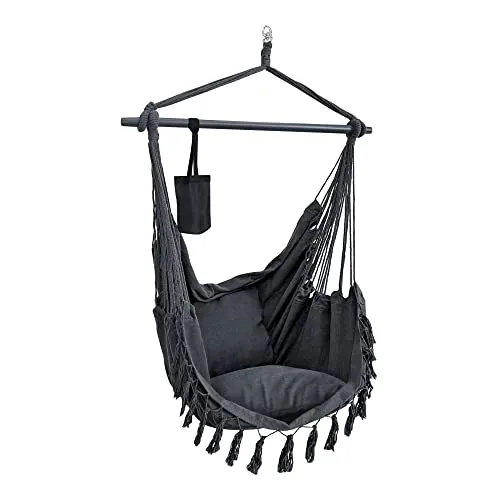 [en.casa] Outdoor Hängesessel Aranga – Flexibler Hängestuhl für drinnen und draußen - Hängesessel für drinnen und draußen mit praktischem Getränkehalter, ideal für entspannte Momente und max. 120 kg Tragfähigkeit.