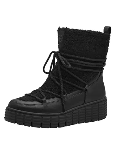 Winterboots TAMARIS Damen Gr. 41 in Schwarz - Modische Winterboots von Tamaris aus veganem Textil und Lederimitat mit komfortablem Keilabsatz und Plateau. Ideal für Outdoor-Aktivitäten, dank warmem Innenfutter und rutschfester Sohle.