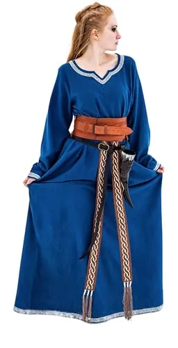 Leonardo Carbone® Damen Kleid Wikingerkleid Brigida | Handstickerei | V-Ausschnitt | 100% Baumwolle Blau L - Erlebe nordische Eleganz mit dem Wikingerkleid Brigida aus 100% Baumwolle. Der V-Ausschnitt und die dekorativen Details bieten Komfort und Stil. Ideal für Mittelalterfeste und LARP-Events. Sichere dir jetzt dein einzigartiges Kleid!