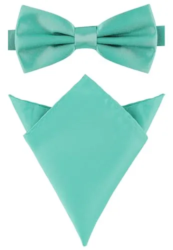 Ladeheid Herren Schmale Fliege & Einstecktuch Set M/P (12cm x 6cm, 22cm x 22cm, Türkis)