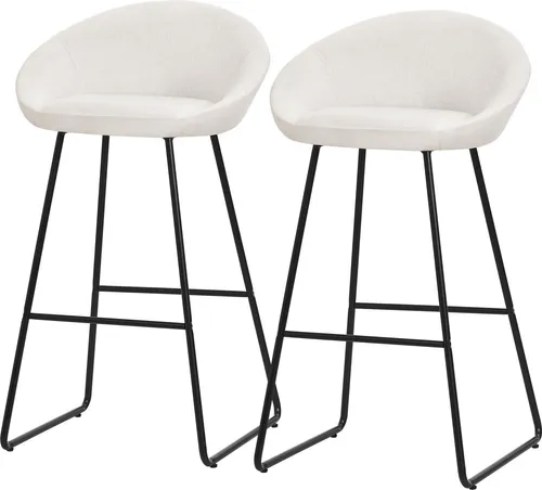 ML-Design Barhocker 2er Set Beige Stoffbezug 75 cm hoch Gepolsterte Barstühle mit Metallgestell Rückenlehne & Fußstütze Küchenstühle Bistrohocker