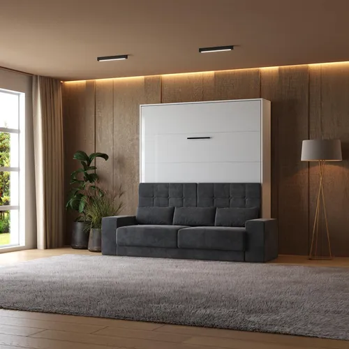 SMARTBett Schrankbett mit Weiss Sofa M1 160x200 Vertikal