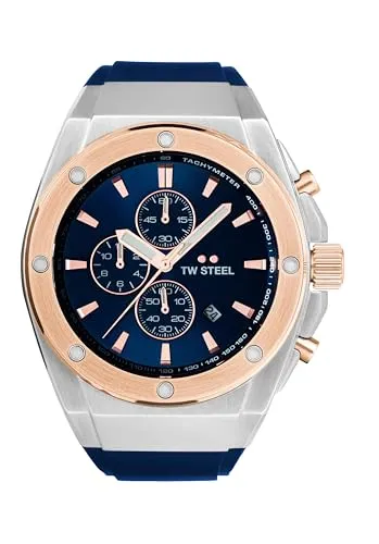TW-Steel CE4105 CEO Tech Chronograph Herrenuhr 44mm - Sportlich in Blau - Chronographen mit 10 ATM Wasserdichtigkeit, ideal für aktive Herren. Elegantes Design mit roségoldenen Akzenten und langlebigem Kautschukarmband.