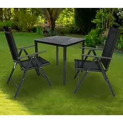VCM my garden Sitzgruppe 3-teilig - Anthrazit Textilene & Metall - Stilvolle 3-teilige Sitzgruppe für den Außenbereich. Wetterfest, klappbar und mit Tischplatte aus ESG-Sicherheitsglas, ideal für gemütliche Stunden im Garten.