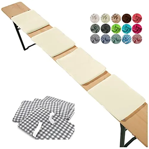 heimtexland ® Sitzkissen 4er Set Bierbank Polster Auflage Bierzeltgarnitur Garten Deko Kissen Typ859 Ecru