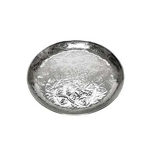 Brillibrum Design Serviertablett Rund Aus Metall - Servierplatten: Elegantes Aluminiumtablett mit orientalischem Muster, ideal als Blickfang für kreative Deko Ideen oder zum Servieren. Durchmesser: 45 cm.