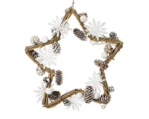 Kaemingk dekorativer weihnachtlicher Dekostern zum Hängen mit Naturzweigen Naturzapfen Dekoschneekugeln Dekokristalle komplett fertig dekoriert