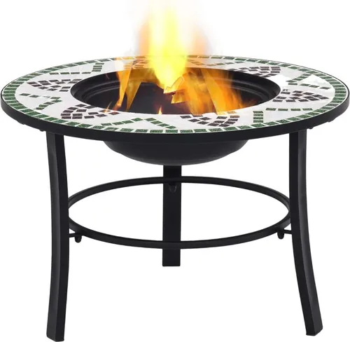 vidaXL Feuerstelle Mosaik Keramik Grün 68 cm - Feuerstelle aus hochwertigem Stahl und Keramik, ideal für Garten und Terrasse, bietet Wärme und eine praktische Ablagefläche für Getränke und Grillgut.