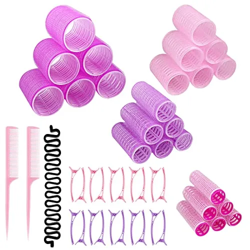 Relota 47 Stück Lockenwickler Große Locken, Hair Rollers Set, Haftwickler Selbsthaftend mit Entenschnabel Schneiden Clips, Haarwickler für Lange Mittlere Kleine Haar, Salon Barbier, 4 Größen