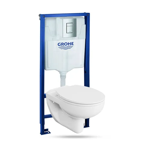 Vorwandelement Solido + Wand WC Arctic Weiß + Verchromter Knopf Komplettset