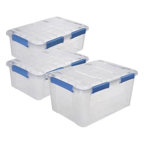 Kreher® IP67 Wasserdichte Aufbewahrungsboxen - Stapelbare Kunststoffboxen für Haushalt, Garage & Camping (Set 6) - Robuste, wasser- und staubdichte Aufbewahrungsboxen mit bis zu 75L Volumen. Ideal für vielfältige Einsatzmöglichkeiten im Innen- und Außenbereich. Hergestellt aus UV-beständigem, BPA-freiem Material.
