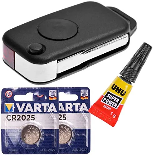 Repair Reparatur Satz Auto Schlüssel Austausch Gehäuse mit 1 Taste + HU44 Rohling + Batterien kompatibel mit Mercedes Benz W210 R129 W202