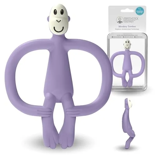 Matchstick Monkey Beißring Affe - Baby Zahnungshilfe - weiche Noppen massieren wundes Zahnfleisch - Silikon - BPA-frei - Greifling für Zahnen ab 3 Monaten - lila